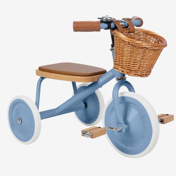 Blue Classic Banwood Trike with Wicker Basket